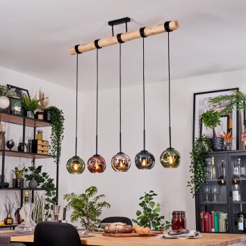 Ripoll Hanglamp, Kogellampje, Hanglamp Natuurlijke kleuren, Zwart, 5-lichts