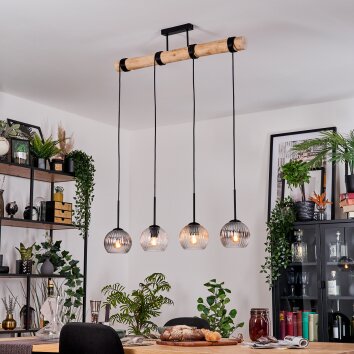 Koyoto Hanglamp, Kogellampje, Hanglamp Natuurlijke kleuren, Zwart, 4-lichts