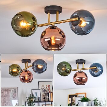 Koyoto Plafondlamp, Kogellampje Goud, Zwart, 3-lichts