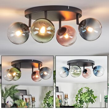 Chehalis Plafondlamp, Kogellampje Blauw, Groen, Duidelijk, Koperkleurig, 4-lichts