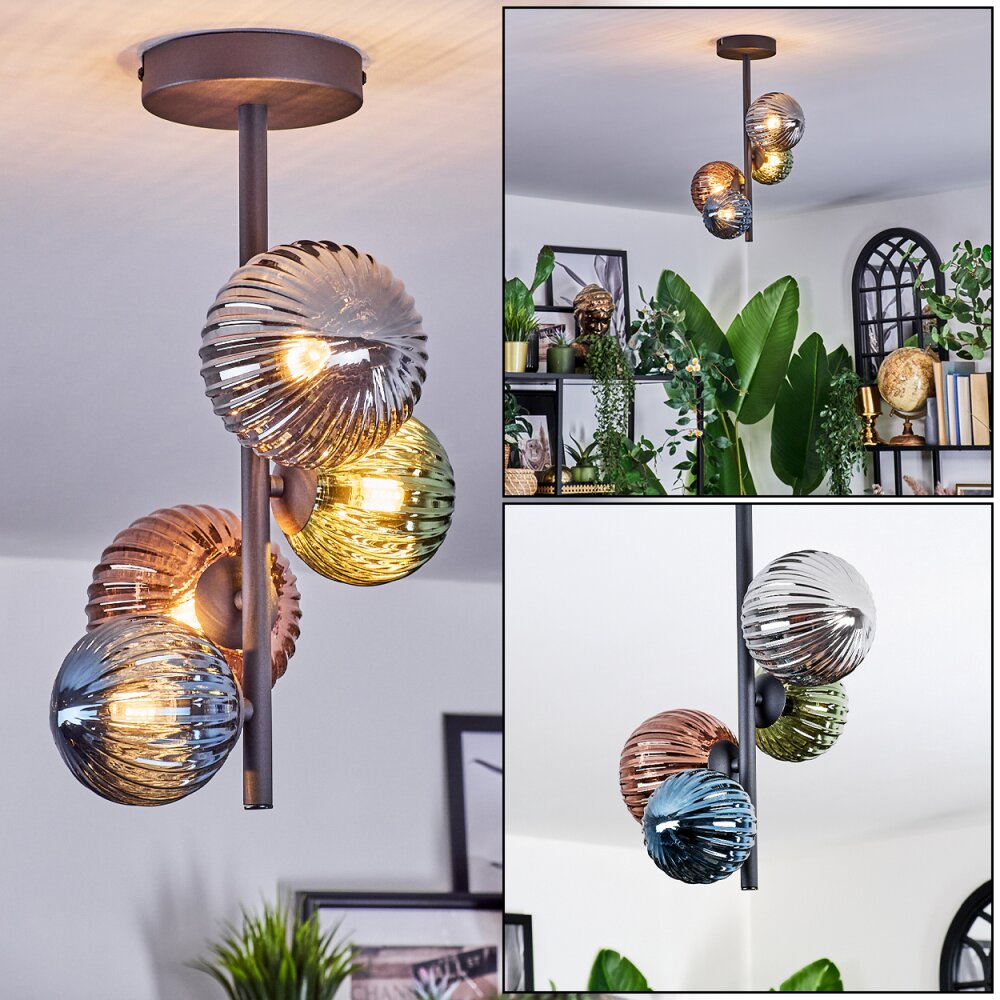 Chehalis Plafondlamp, Kogellampje Blauw, Groen, Koperkleurig, Rookkleurig, 4-lichts main product photo