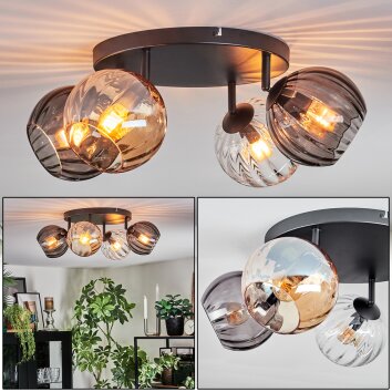 Koyoto Plafondlamp, Kogellampje Amber, Duidelijk, Rookkleurig, 4-lichts