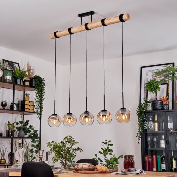 Ripoll Hanglamp, Kogellampje, Hanglamp Natuurlijke kleuren, Zwart, 5-lichts