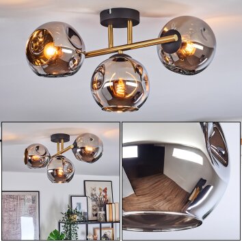 Ripoll Plafondlamp, Kogellampje Goud, Zwart, 3-lichts