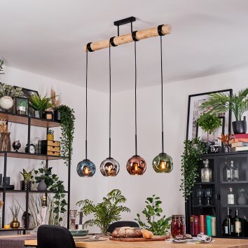 Ripoll Hanglamp, Kogellampje, Hanglamp Natuurlijke kleuren, Zwart, 4-lichts