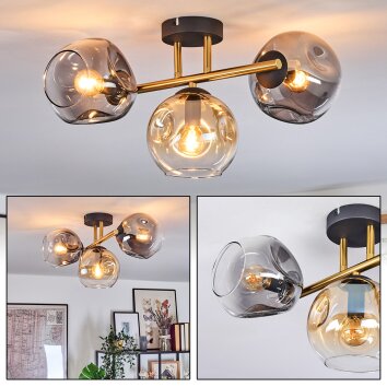 Ripoll Plafondlamp, Kogellampje Goud, Zwart, 3-lichts