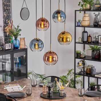 Koyoto Hanglamp, Kogellampje, Hanglamp Goud, Zwart, 5-lichts