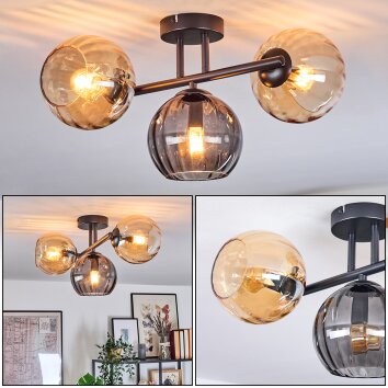 Koyoto Plafondlamp, Kogellampje Amber, Rookkleurig, 3-lichts