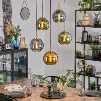 Koyoto Hanglamp, Kogellampje, Hanglamp Goud, Zwart, 5-lichts