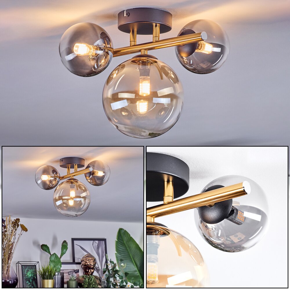 Chehalis Plafondlamp, Kogellampje Goud, Zwart, 3-lichts main product photo