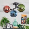 Koyoto Plafondlamp, Kogellampje Blauw, Groen, Koperkleurig, 3-lichts