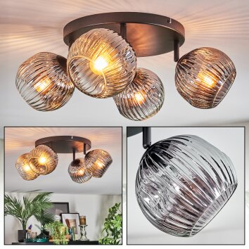 Ripoll Plafondlamp, Kogellampje Chroom, Duidelijk, Rookkleurig, 4-lichts