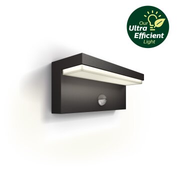 Philips verlichting Bustan Wandlamp voor buiten LED Antraciet, 1-licht, Bewegingsmelder