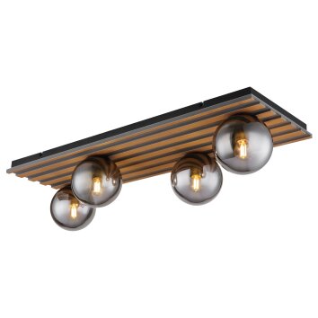Globo Parsons Plafondlamp Natuurlijke kleuren, Zwart, 4-lichts