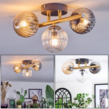 Chehalis Plafondlamp, Kogellampje Goud, Zwart, 3-lichts