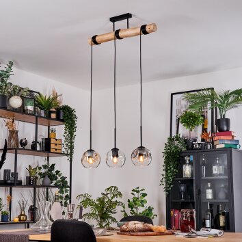 Ripoll Hanglamp, Kogellampje, Hanglamp Natuurlijke kleuren, Zwart, 3-lichts