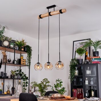 Ripoll Hanglamp, Kogellampje, Hanglamp Natuurlijke kleuren, Zwart, 3-lichts