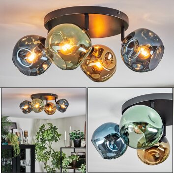 Ripoll Plafondlamp, Kogellampje Blauw, Goud, Groen, 4-lichts