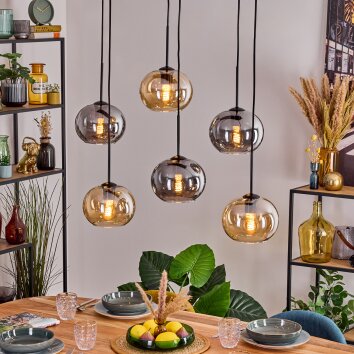 Apedo Hanglamp, Hanglamp Amber, Rookkleurig, 6-lichts
