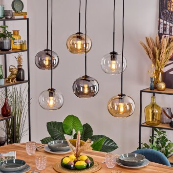 Apedo Hanglamp, Hanglamp Amber, Duidelijk, Rookkleurig, 6-lichts