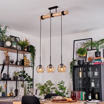 Ripoll Hanglamp, Kogellampje, Hanglamp Natuurlijke kleuren, Zwart, 3-lichts