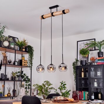 Ripoll Hanglamp, Kogellampje, Hanglamp Natuurlijke kleuren, Zwart, 3-lichts