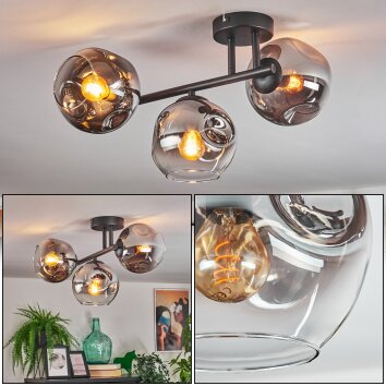 Ripoll Plafondlamp, Kogellampje Chroom, Duidelijk, Rookkleurig, 3-lichts