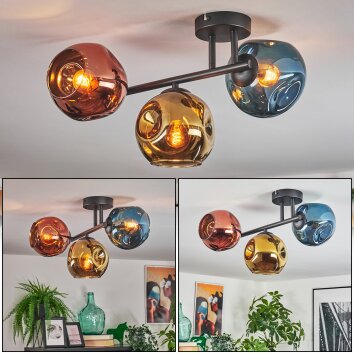 Ripoll Plafondlamp, Kogellampje Blauw, Goud, Koperkleurig, 3-lichts