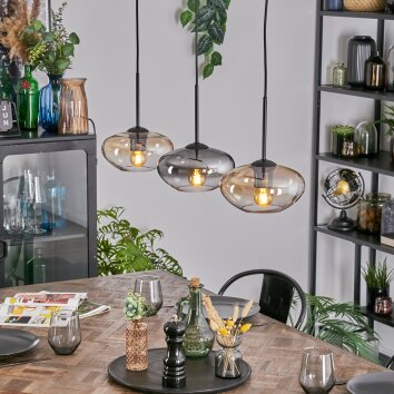Mertola Hanglamp, Hanglamp Amber, Duidelijk, Rookkleurig, 3-lichts