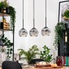 Ripoll Hanglamp, Kogellampje, Hanglamp Natuurlijke kleuren, Zwart, 3-lichts