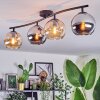 Koyoto Plafondlamp, Kogellampje Amber, Chroom, Rookkleurig, 4-lichts