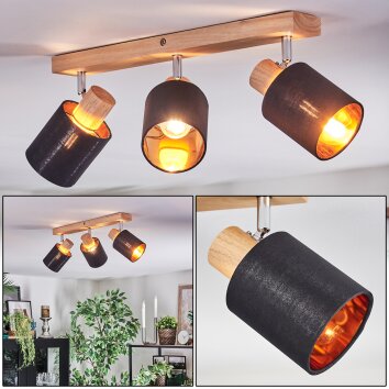 Fallhagen Plafondlamp, Plafondspot Chroom, Hout licht, 3-lichts