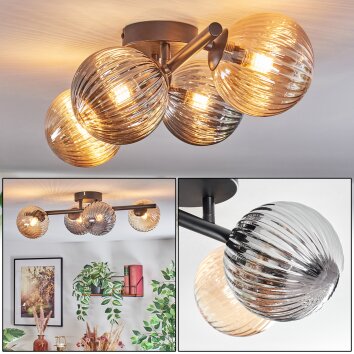 Chehalis Plafondlamp, Kogellampje Amber, Rookkleurig, 4-lichts