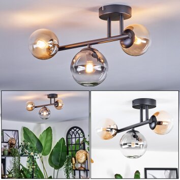 Chehalis Plafondlamp, Kogellampje Amber, Duidelijk, Rookkleurig, 3-lichts