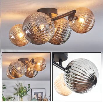 Chehalis Plafondlamp, Kogellampje Amber, Rookkleurig, 4-lichts