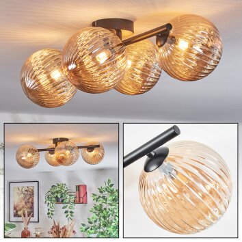 Chehalis Plafondlamp, Kogellampje Amber, 4-lichts