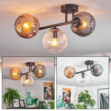 Ripoll Plafondlamp, Kogellampje Amber, Duidelijk, Rookkleurig, 3-lichts