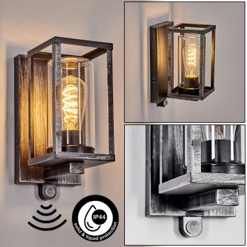 Portalis Wandlamp voor buiten, Wandlamp Zwart, Zilver, 1-licht, Bewegingsmelder
