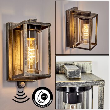 Portalis Wandlamp voor buiten, Wandlamp Goud, Zwart, 1-licht, Bewegingsmelder