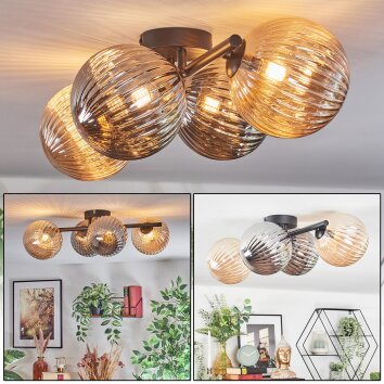 Chehalis Plafondlamp, Kogellampje Amber, Rookkleurig, 4-lichts
