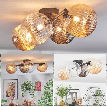 Chehalis Plafondlamp, Kogellampje Amber, Duidelijk, Rookkleurig, 4-lichts