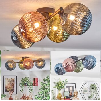 Chehalis Plafondlamp, Kogellampje Blauw, Groen, Koperkleurig, 4-lichts