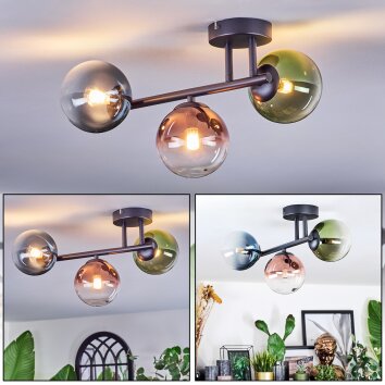 Chehalis Plafondlamp, Kogellampje Blauw, Groen, Duidelijk, Koperkleurig, 3-lichts