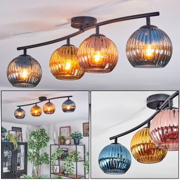 Koyoto Plafondlamp, Kogellampje Blauw, Goud, Koperkleurig, 4-lichts