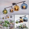 Koyoto Plafondlamp, Kogellampje Blauw, Groen, Duidelijk, Koperkleurig, 4-lichts