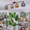 Koyoto Plafondlamp, Kogellampje Blauw, Groen, Duidelijk, Koperkleurig, 4-lichts