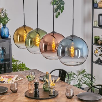 Koyoto Hanglamp, Kogellampje, Hanglamp Blauw, Goud, Groen, Duidelijk, Koperkleurig, 4-lichts