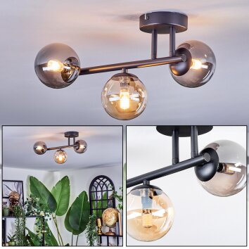 Chehalis Plafondlamp, Kogellampje Amber, Rookkleurig, 3-lichts
