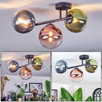 Chehalis Plafondlamp, Kogellampje Blauw, Groen, Duidelijk, Koperkleurig, 3-lichts