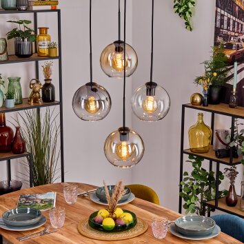 Koyoto Hanglamp, Kogellampje, Hanglamp Amber, Duidelijk, Rookkleurig, 4-lichts